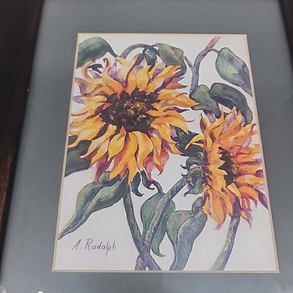 Framed Wall Hanging Art Water Color Painting Sun Flowers Signed A Rudolph 15x12" - Picture 2 of 5